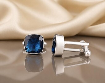 London Blue Topaz Gemstone Silver Cufflinks, 925 Sterling Silver