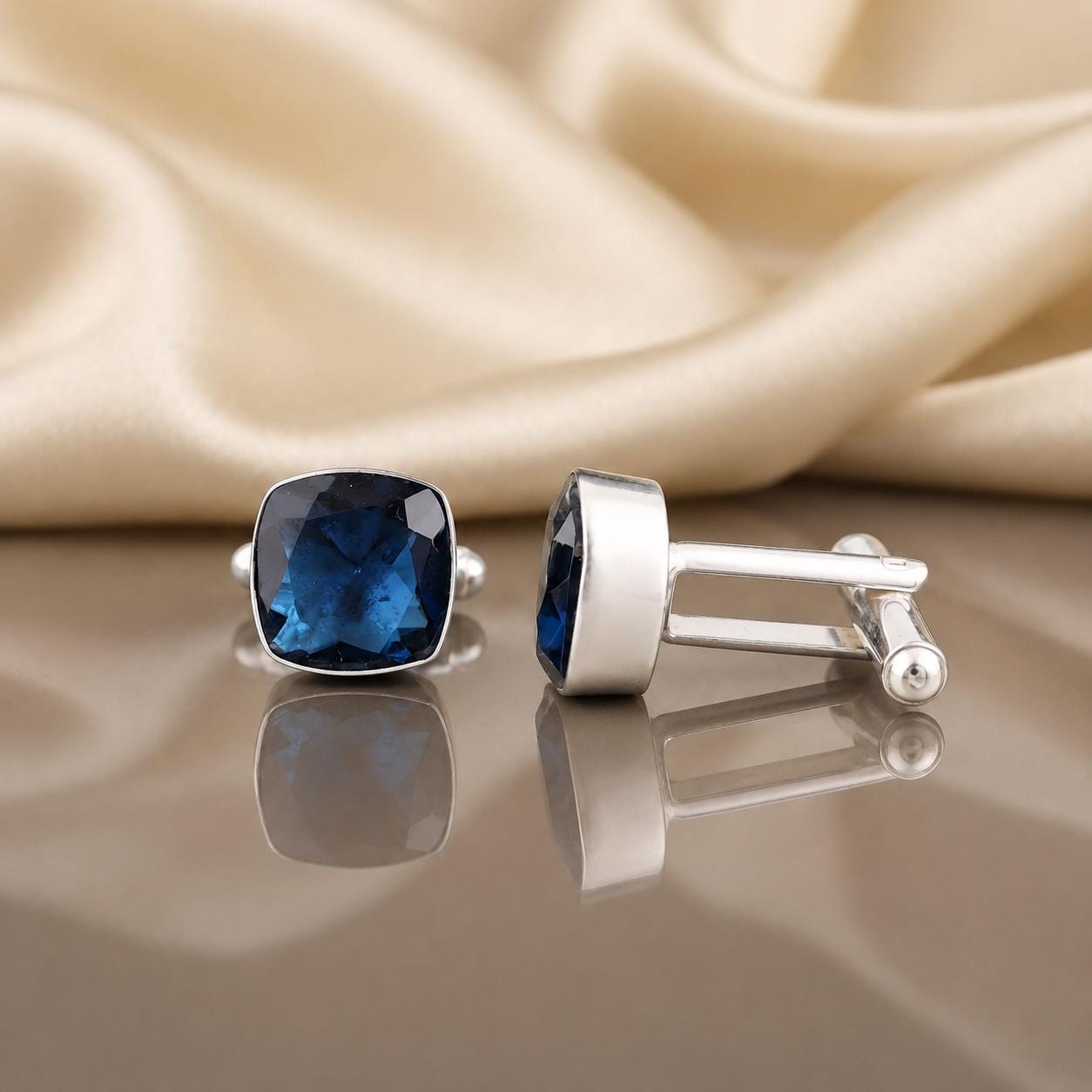 London Blue Topaz Gemstone Silver Cufflinks, 925 Sterling Silver