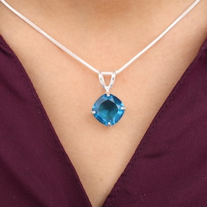 Swiss Blue Topaz Stone Silver Pendant 0.93&quot;, 925 Sterling Silver Handmade Women Pendant, Partywear Pendant, Bohemian Pendant, Gift For Her