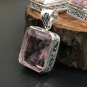 Rosa Morganit Anhänger: Vintage Sterling Silber Halskette, Handgemacht