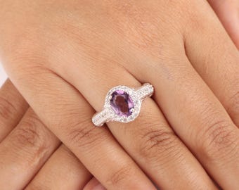 Amethyst Gemstone Silver Ring | 925 Sterling Silver Elegant Amethyst Jewelry For Mother | Amethyst Wedding Ring | Gift For Her