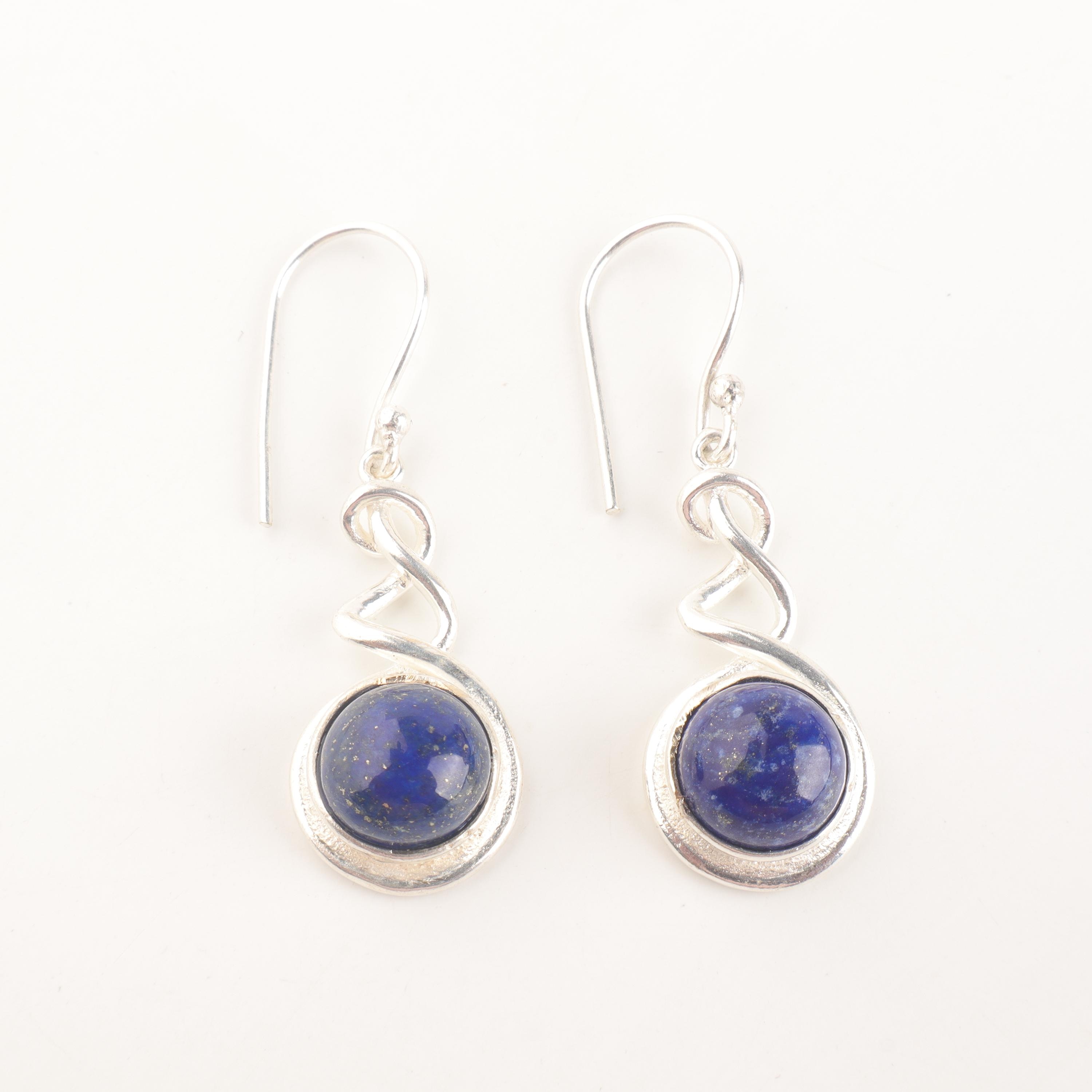 boucles d'oreille en sodalite et crochets argent création