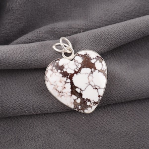 Natural Wild Horse Sterling Silver Pretty Customized Heart Pendant 1.3&quot;, Natural Stone Necklace, Women Jewelry, Handcrafted Unique Pendant