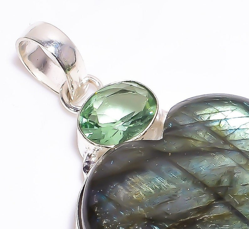 Natural Labradorite /& Green Amethyst Gemstone 925 Sterling Silver Plated Heart ShapePendant Vintage Pendant Tribal Jewelry Mother/'s day Gift