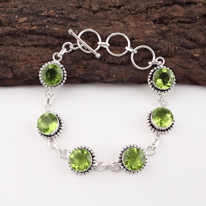 Peridot Gemstone Silver Bracelet, 925 Sterling Silver Elegant Women Bracelet, August Birthstone Gift, Unique Vintage Bracelet, Gift For Her