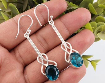 Apatite Gemstone Silver Earrings | 925 Sterling Silver Jewelry | Apatite Dangle Earrings | Handmade Women Jewelry | Gift For Her