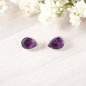 Statement Amethyst Gemstone Silver Cufflinks, 925 Sterling Silver, Purple Stone Pear Cufflinks, Designer Cufflinks For Men, Men&#39;s Jewelry