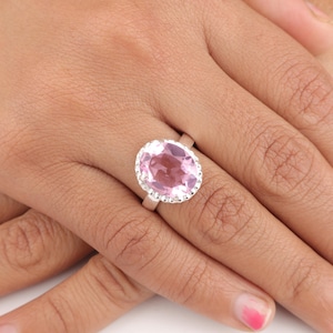 Genuine Morganite Oval Ring in Sterling Silver, Natural Pink Morganite Ring, Handmade Stylish Jewelry Gift For Women, Morganite Boho Ring