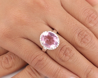 Genuine Morganite Oval Ring in Sterling Silver, Natural Pink Morganite Ring, Handmade Stylish Jewelry Gift For Women, Morganite Boho Ring