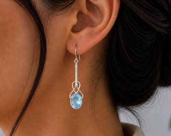 Sky Blue Topaz Gemstone Sterling Silver Earrings | 925 Stamped Silver Topaz Necklace | Blue Topaz Women Necklace