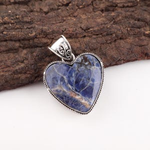 Natural Sodalite Gemstone Pretty Silver Pendant, 925 Sterling Silver, Handmade Unique Pendant, Elegant Women Jewelry, Oxidized Jewelry