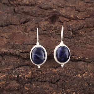 Natural Sodalite Gemstone, Sodalite Earrings, Blue Earrings, 925 Sterling Silver, Handcrafted Jewelry Earrings, Statement Earrings, For Her