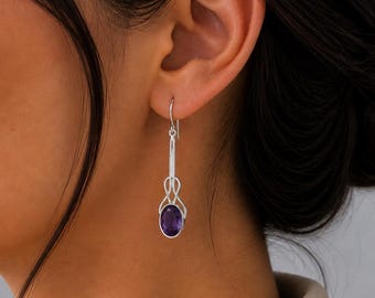 Iolite Gemstone Sterling Silver Earrings | Statement Iolite Bridesmaid Earrings | Handmade Dangle Earring