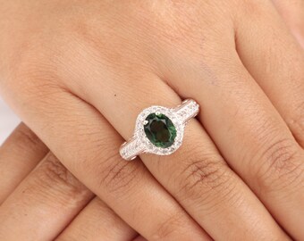 Green Tourmaline Oval Cut Sterling Silver Ring | Designer Tourmaline Ring | Wedding Ring For Bridal
