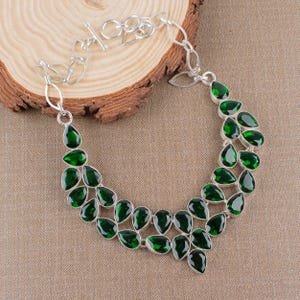 Chrome Diopside Gemstone Pretty Silver Necklace 925 Sterling Silver Beautiful Women Necklace, Partywear Necklace, Handcrafted Necklace Gift