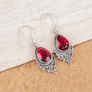 Pink Rubellite Gemstone Sterling Silver Earrings: Pear Bezel Set