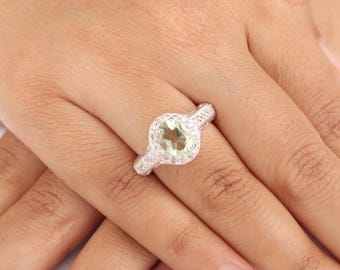 Green Amethyst Gemstone Silver Ring | 925 Sterling Silver Pretty Green Women Ring | Elegant Homemade Ring For Mother