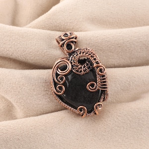 Golden Obsidian Heart Pendant: Handmade Copper Wire Wrapped Jewelry