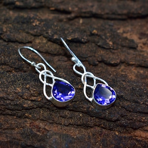 Pendientes de plata de iolita, pendientes colgantes de plata de ley 925, joyas de piedras preciosas naturales, pendientes de iolita en forma de corazón, regalo para mujer, para Navidad