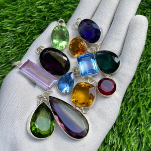 Lote de múltiples colgantes de piedras preciosas naturales, plata de ley 925, hecho a mano, con engaste en bisel, colgante para mujer, regalo para ella, regalo para la madre