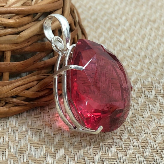 ステートメントピンクトルマリンジェムストーンシルバーペンダント