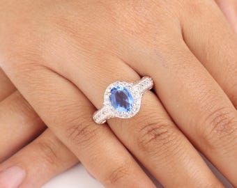 Tanzanite Gemstone Silver Ring | 925 Sterling Silver Statement Ring | Elegant Tanzanite Bridal Ring | December Birthstone