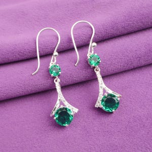 Green Emerald Sterling Silver Cubic Zirconia Earrings, 925 Stamped Silver, Trendy Drop Earrings, May Birthstone, Pretty Earrings For Women