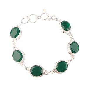 Green Onyx Gemstone Silver Bracelet 7-9&quot;, 925 Sterling Silver Bracelet Jewelry, May Birthstone Gift, Women Bracelet, Statement Bracelet