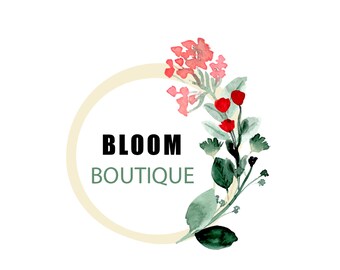 Bloom Boutique Logo Handmade Watercolor Logo Premade, add Custom Business Card Branding, premade logo