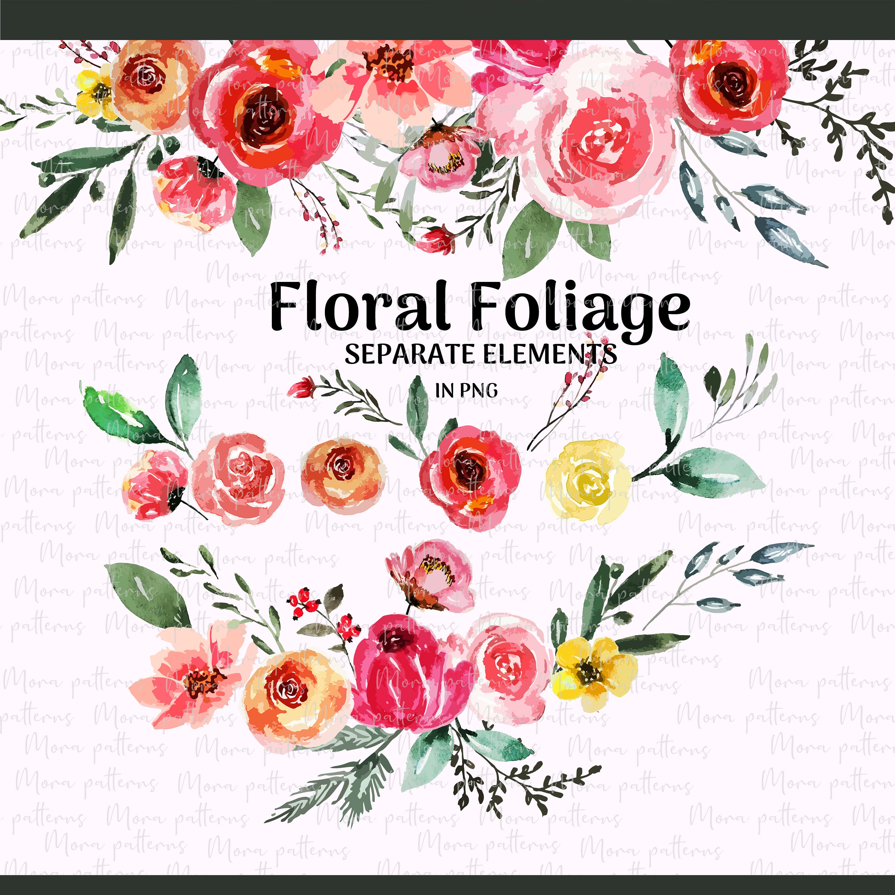 30 Floral Foliage PNG Greenery watercolor leafs Wedding | Etsy