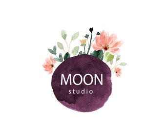 Moon Studio  Logo Handmade Watercolor Logo Premade, add Custom Business Card Branding, premade logo, With Custom Thank you card