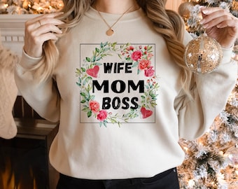 Wife Mom Boss Floral Design, Mother's Day PNG SVG Clipart (Digital Download)