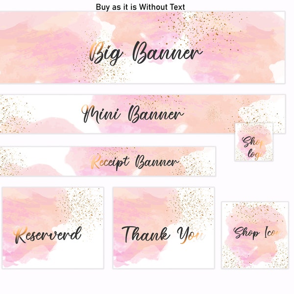 Etsy Banner Set Watercolor Splash Rose Gold Modern Shop Banner full Set, Premade banner, Store Graphics, Branding kit full set for new shop