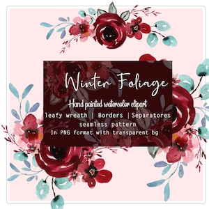 Clipart de coroa de flores bordô, imagens para convites, conjunto de clipart para festas, buquê