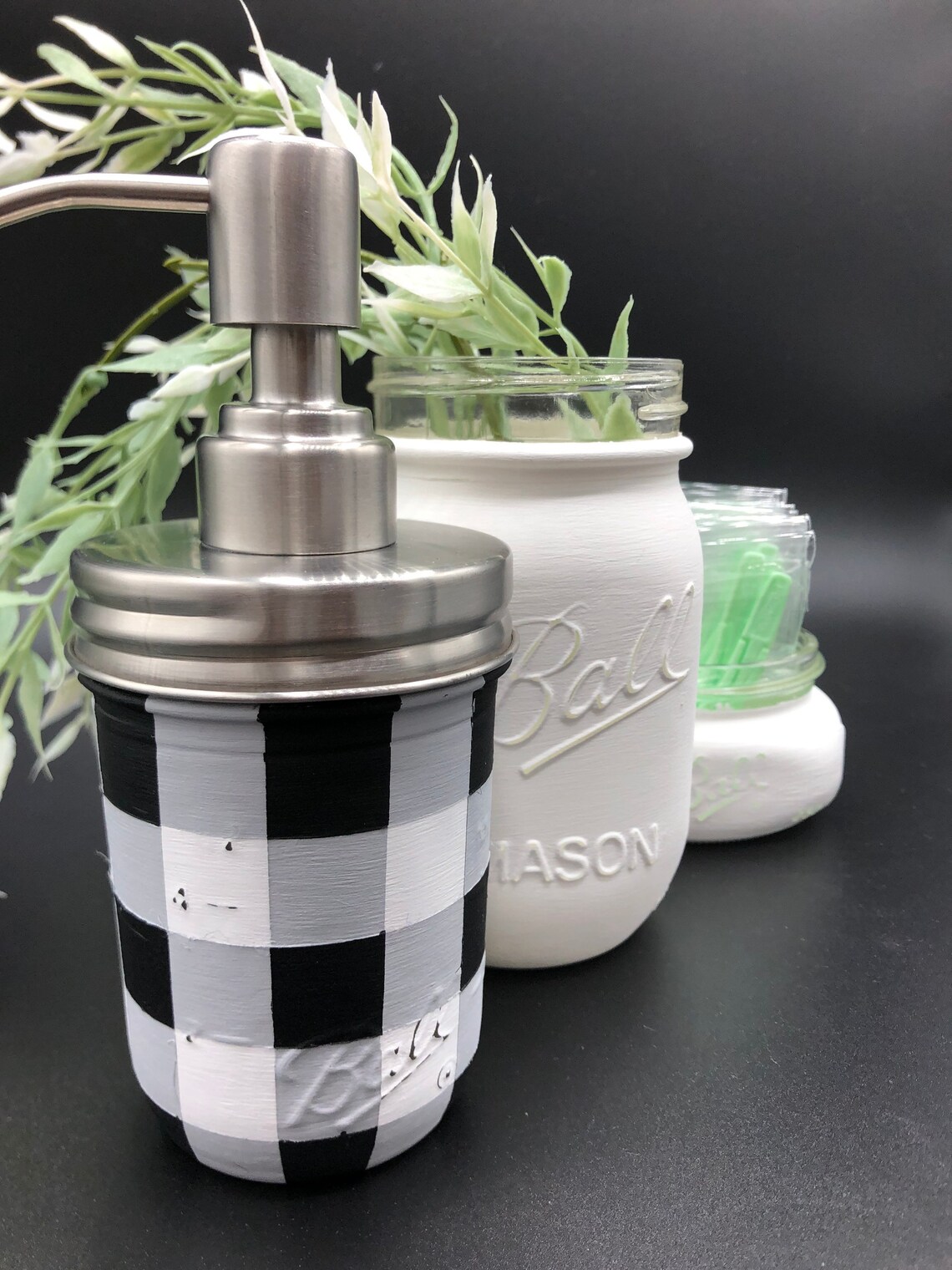 Buffalo Plaid Bathroom Set/ Checkered/ Black and White Mason Etsy