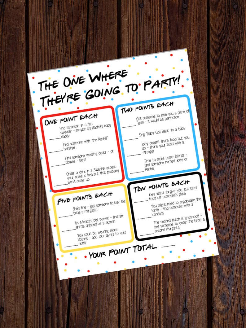 Friends Themed Bachelorette Scavenger Hunt Bar Challenge Instant Download image 1