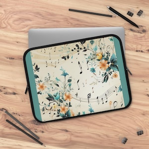 Laptop Sleeve in 5 Sizes Music Notes Pattern, Gift for Music Lover, Musician Music Teacher Student, I Pad Cover, Sheet Music Book Carrier