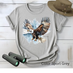Flying Eagle T-Shirt Graphic Tee, Wildlife Watercolor Nature Bird Shirt, Unisex Nature Lover Gift, Gorpcore Aesthetic Eagle Cotton Apparel