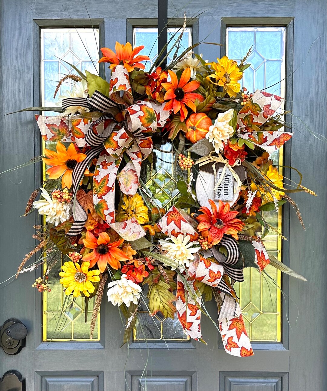 Large Fall Wreath for Front Door, Autumn Door Wreath, Pumpkin Fall ...
