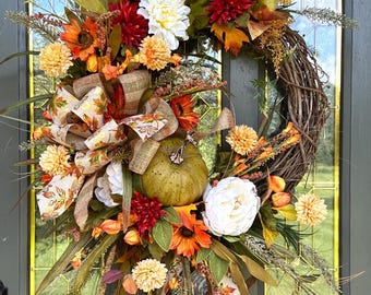 Fall Wreath for Front Door Porch Elegant Decorating for Autumn Door Wreath Fall Decoration Foyer Wreath Gift For Her Fall Wall Hanging