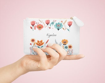 Mini regalo de embrague personalizado para cumpleaños, mamá, nieta, bolso floral de cuero sintético para billetera de teléfono, estuche de maquillaje de viaje deportivo personalizado