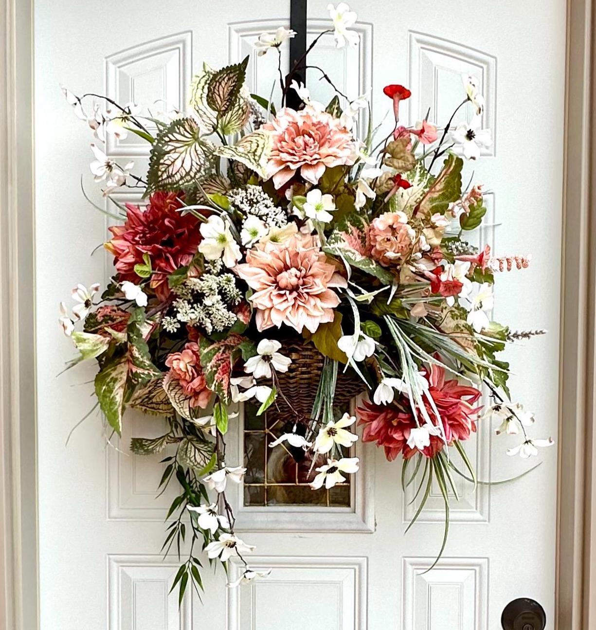 Fall Wreath for Front Door Porch Decorating for Autumn Door Hanging Basket Fall Decor Foyer Wall Hanging Rustic Gift For Her Elegant Fall