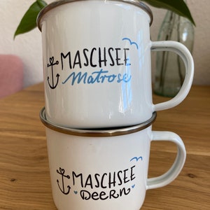 Enamel mug Miss Softmut cup Maschsee Sailor Deern Hannover