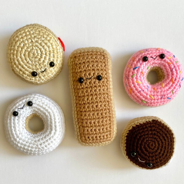 Donut Trio PDF Crochet Pattern Maple Bar Boston Cream and Regular Donut