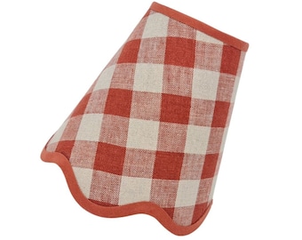 Scalloped Linen Lampshade - Natural Checkered Fabric, Custom Fit