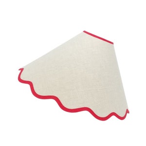 LINEN LAMPSHADE - tapered - coolie - natural - scalloped edges - trim colours - red - wide base - table lamp