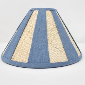 COOLIE LAMPSHADE - linen stripes - rustic raffia - tapered - natural - flat bottom - trim colours - clip on, lamp or pendant light
