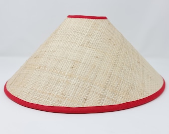 COOLIE LAMPSHADE - raffia - tapered - natural - flat bottom - trim colours - clip on, lamp or pendant light