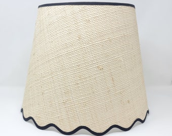 RAFFIA LAMPSHADE - tapered - natural - scalloped edges - trim colours - clip on, lamp or pendant light