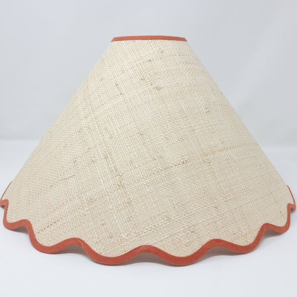 RAFFIA LAMPSHADE - tapered - natural - scalloped edges - trim colours - wide base - table lamp